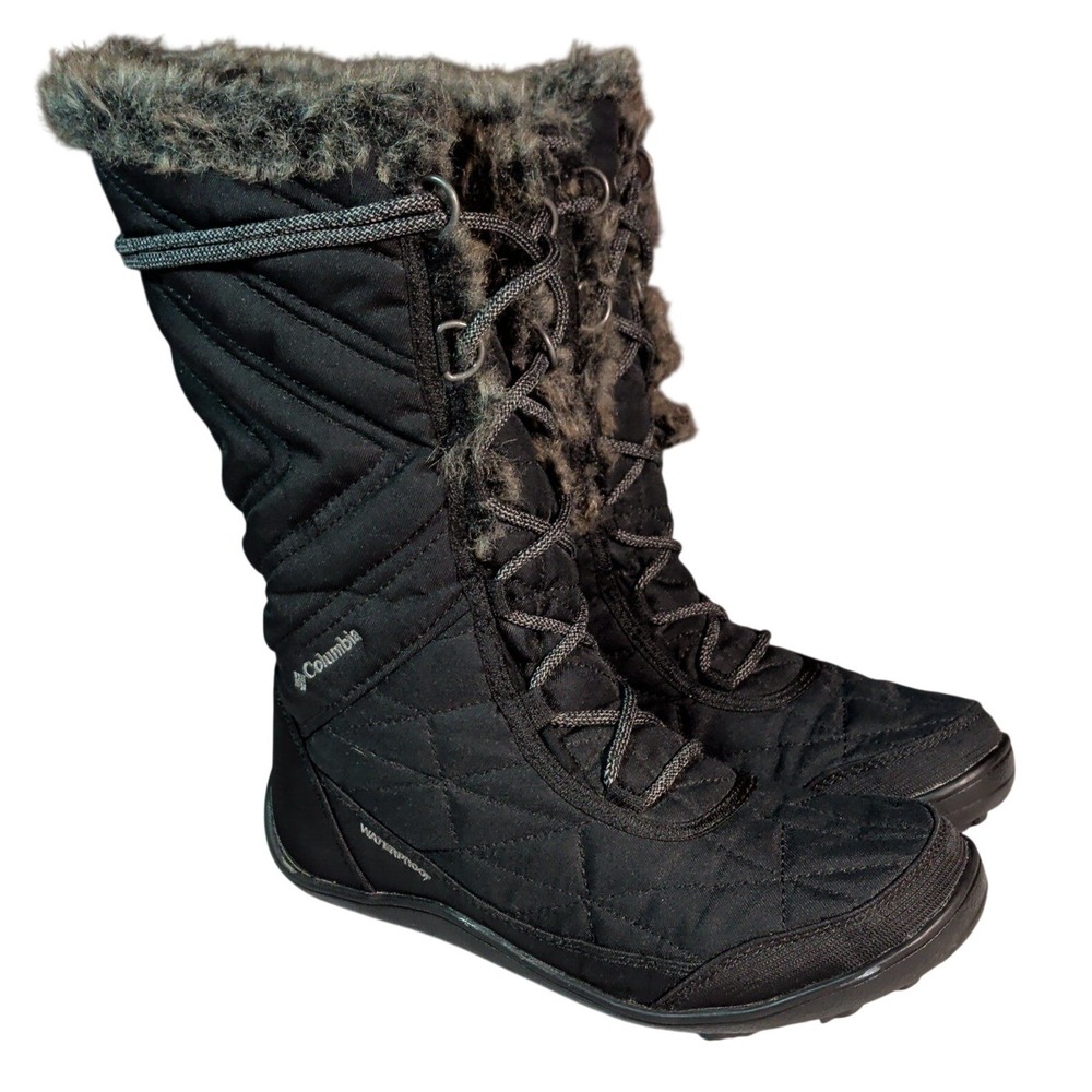Columbia Minx Mid III Boots Womens Size 6.5 Black Faux Fur Waterproof Winter